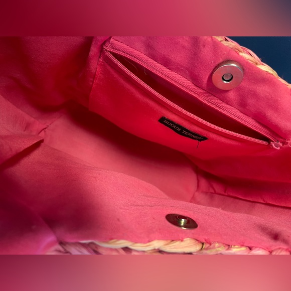 Bijoux Terner’s Straw Pretty in Pink Shopping Beach Basket Tote Handbag Purse - Picture 4 of 7